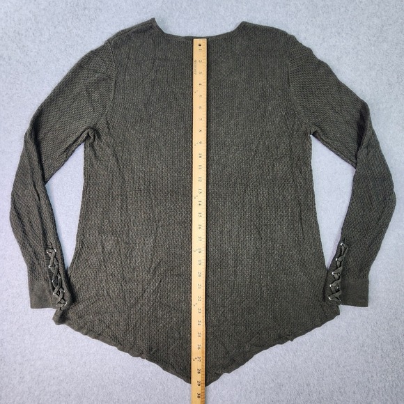 Simply Vera Wang V-Neck Sweater Womans Large Olive Green Lace Up Sleeve - Picture 8 of 12